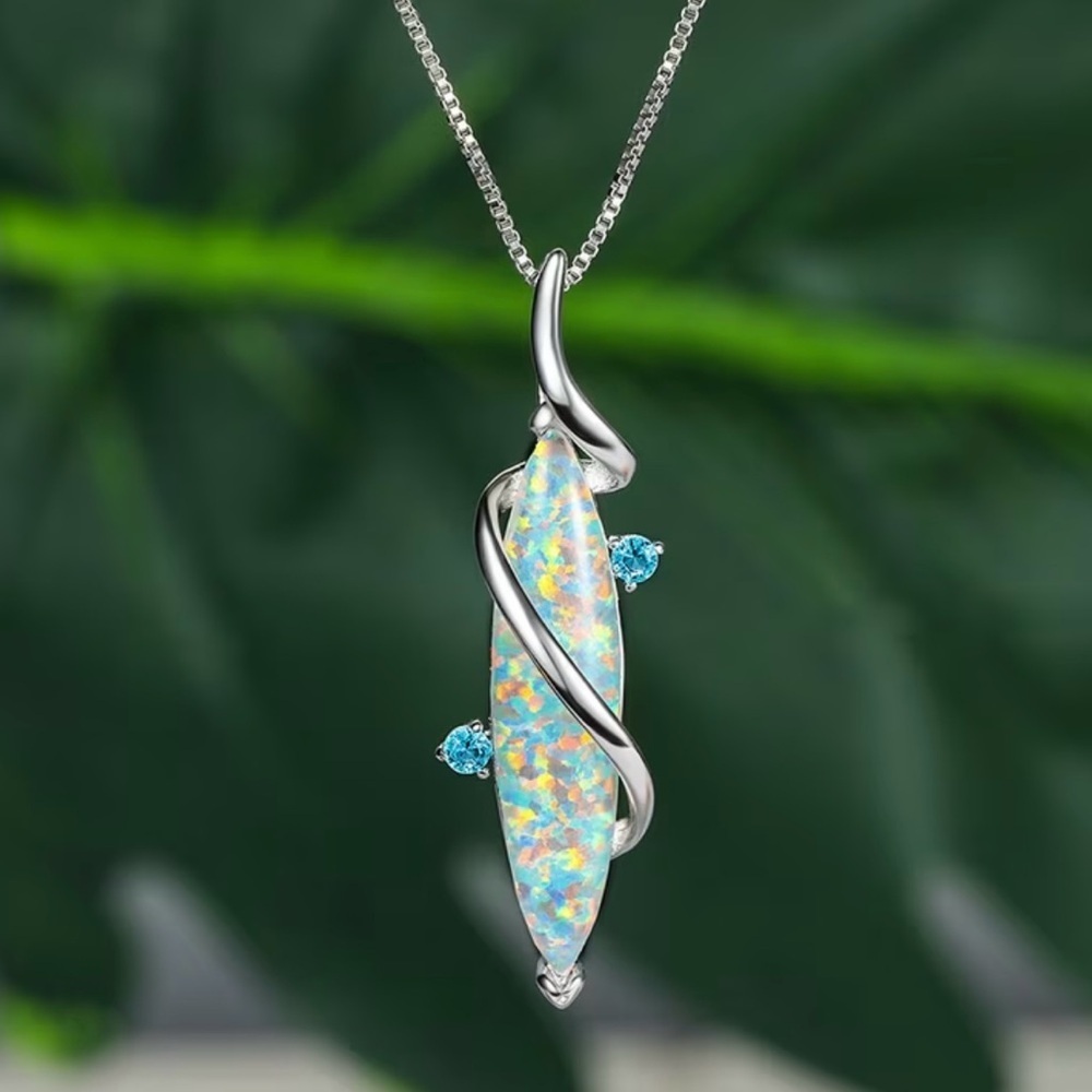 Fire Opal 925 Silver Plated Simulated Opal Pendant Necklace New - Picture 4 of 4